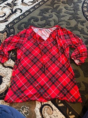 LuLaRoe Pink and Coral Plaid Top